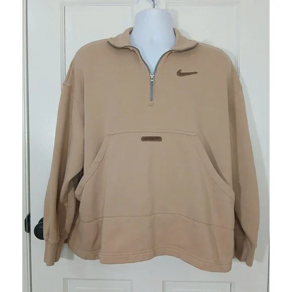 Nike Sportswear Trend Fleece 1/4 Zip Pullover Tan Women's Large Style DV4427-200 - Picture 2 of 16